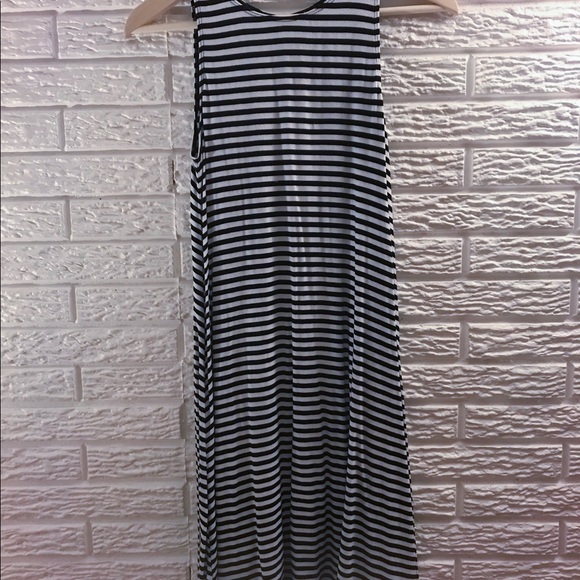 A-Line Mini Dress with Black and White Stripes - Picture 2 of 4